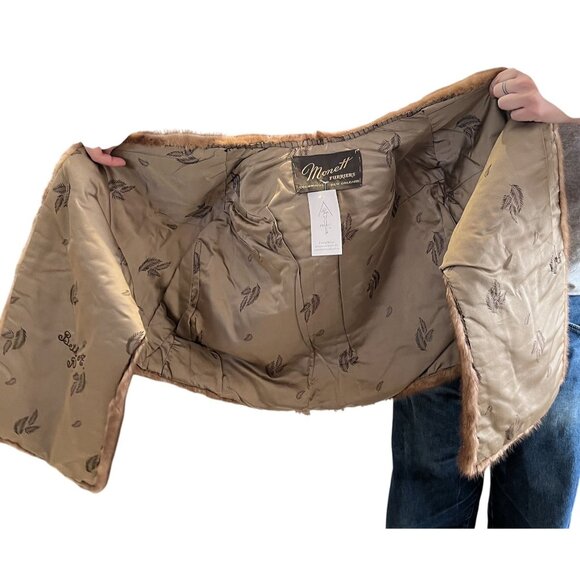 Vintage 1960s Genuine Mink Fur Stole W Side Pockets & Open Drape Front Design - Picture 8 of 9